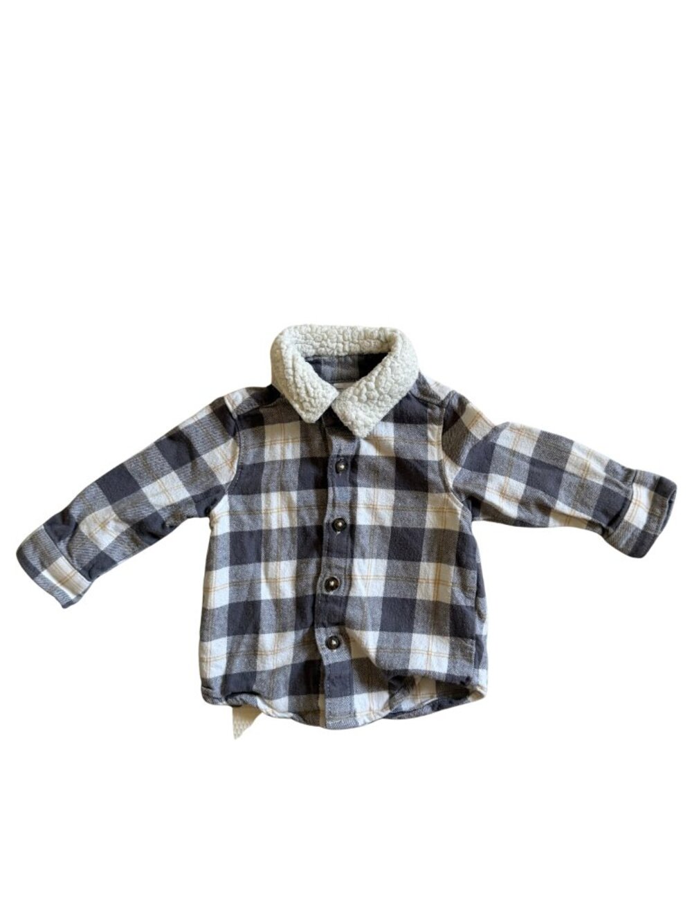 Just One You Carter's - Flannel Shacket Faux Sherpa Collar Gray Buffalo Check 9M